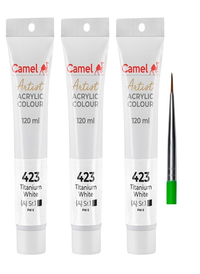 ألوان أكريليك للفنانين من كاميل كاميلين كوكويو، أبيض تيتانيوم، 120 مل، عبوة من 3 ألوان، مع فرشاة رسم، غير سامة، 825423، السلسلة 1، 3TW